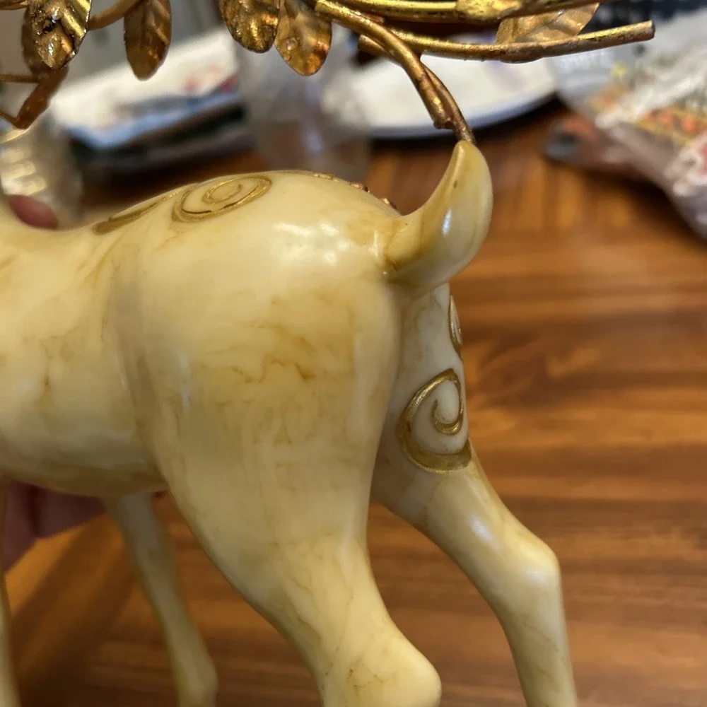 Vintage Golf Embossed Marble Look Reindeer Decor Centerpiece 10‎ Inches